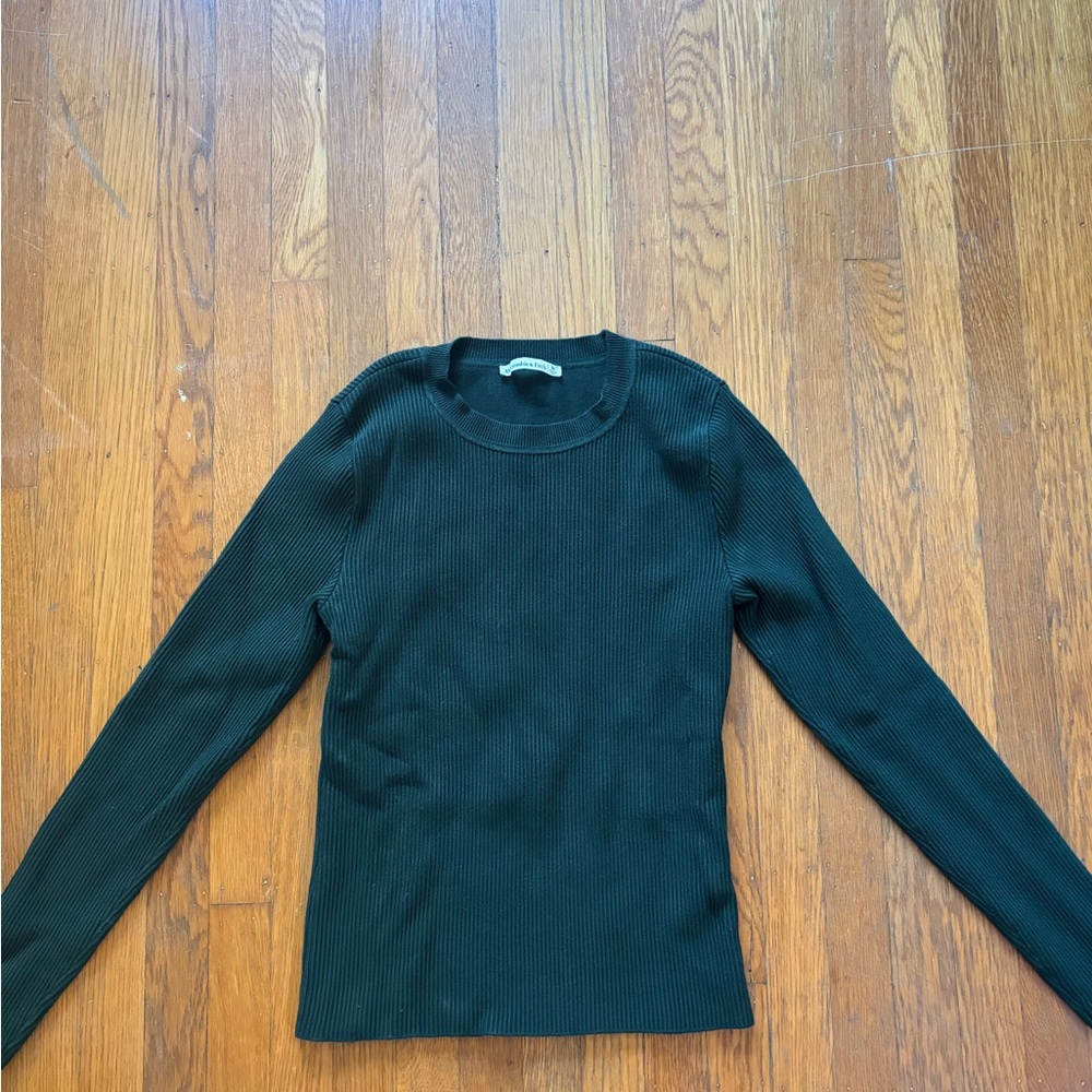 Abercrombie & Fitch Ottoman Green Fitted Ribbed Long Sleeve Sweater